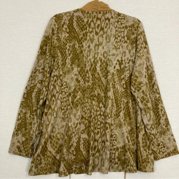 LOGO by Lori Goldstein Brown Animal Print Open Front Lightweight Cardigan Large - Picture 9 of 10